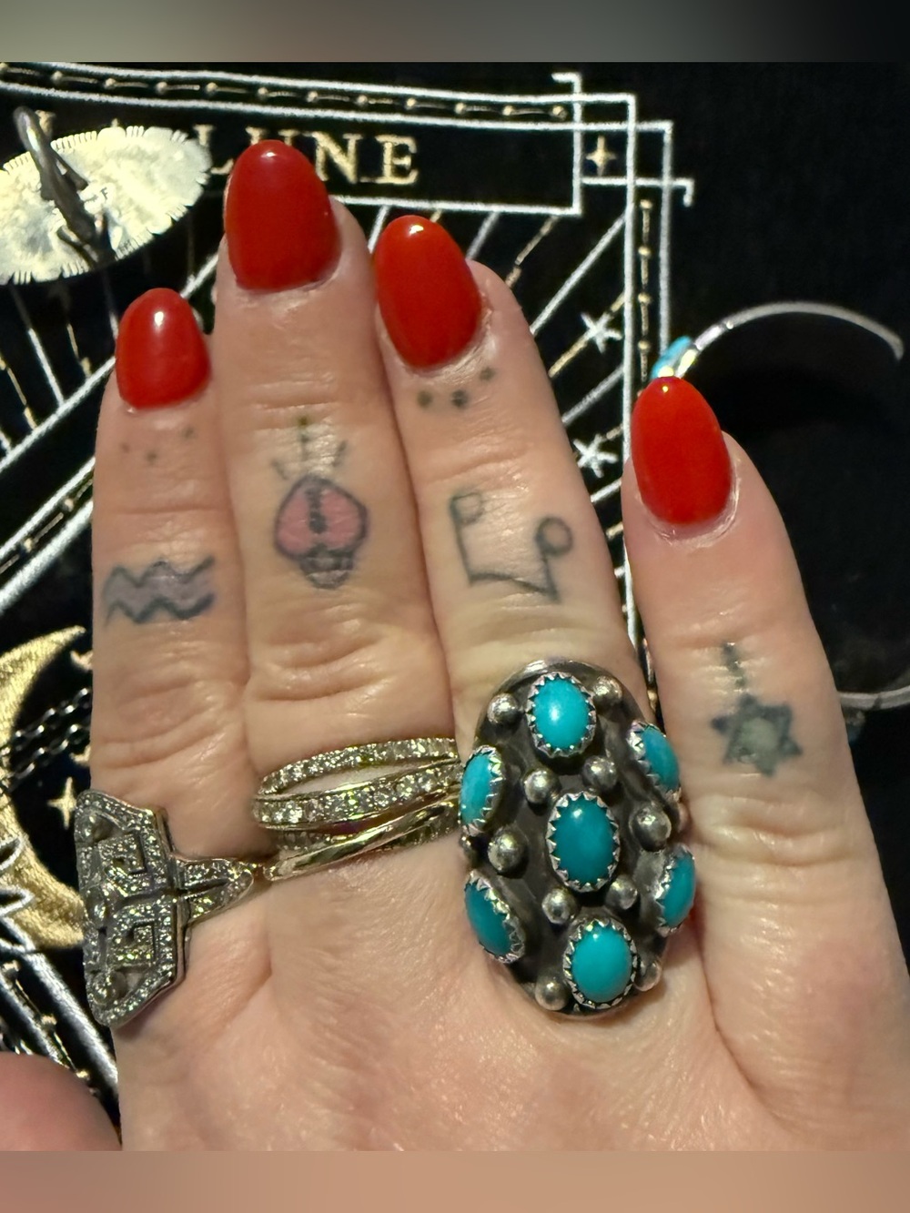 Turquoise cluster ring native made vintage